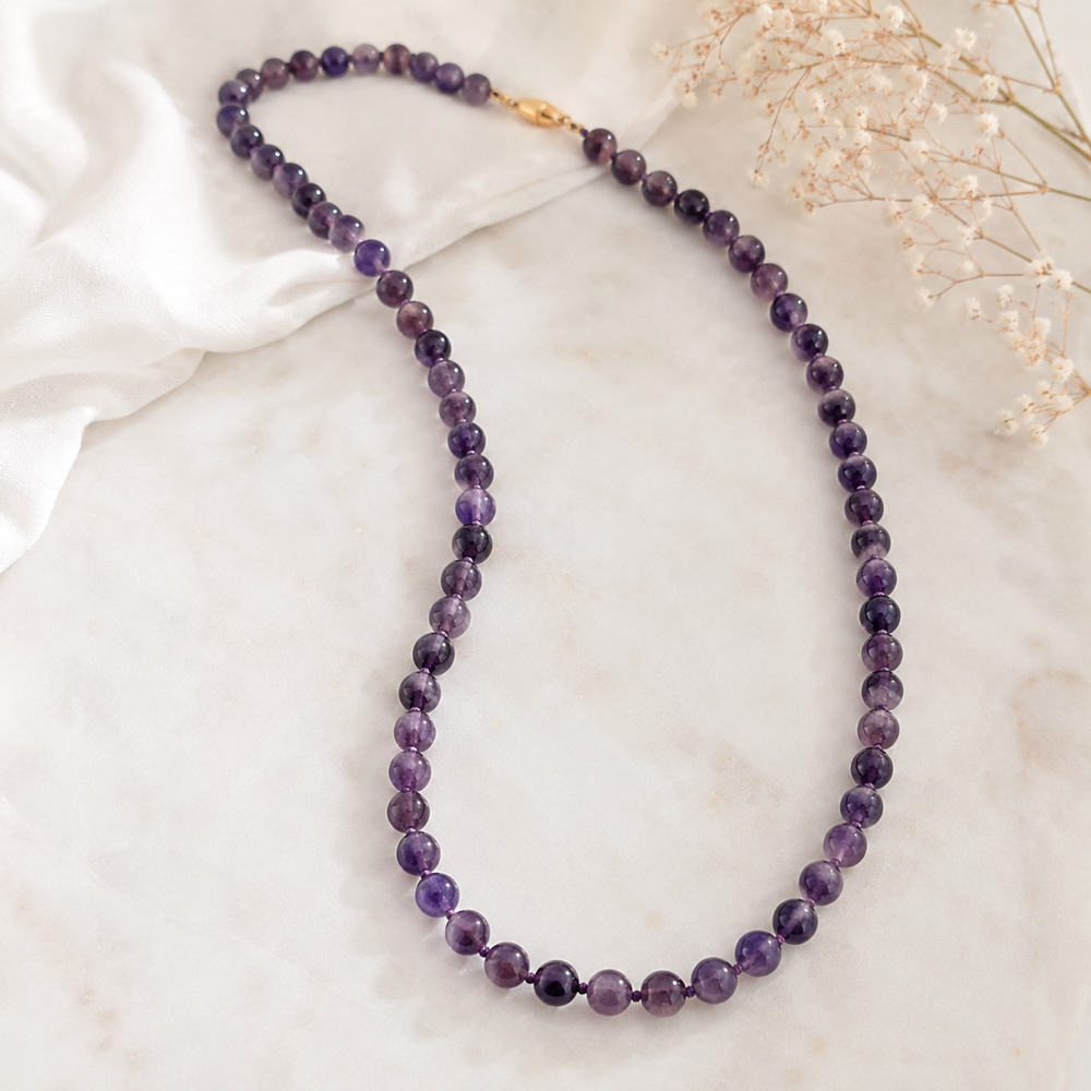 Amethyst Bead Necklace 30” Hand Knotted Purple Estate Boho Whimsygoth, Fairycore